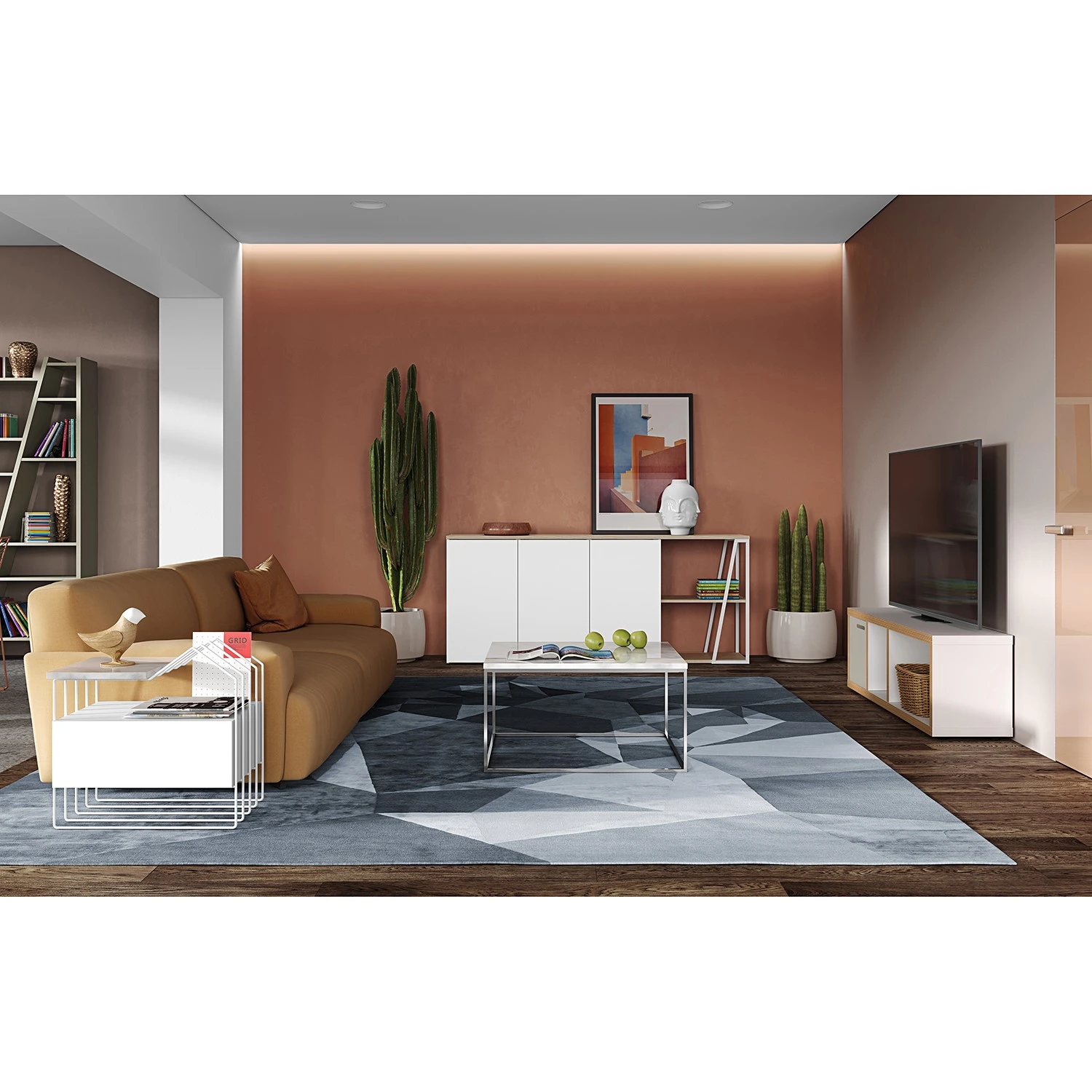 Temahome Couchtisch Gleam I - Marmor / Metall - Weiß / Chrom - Breite: 75 cm 2 Temahome Couchtisch Gleam I - Marmor / Metall - Weiß / Chrom - Breite: 75 cm – Bild 2