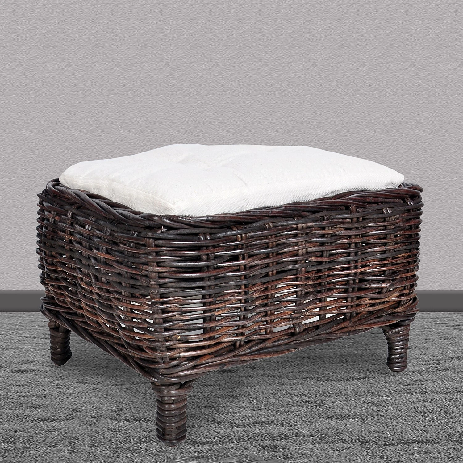 Ars Natura Fußhocker Bedous - Webstoff / Rattan 2 Ars Natura Fußhocker Bedous - Webstoff / Rattan – Bild 2
