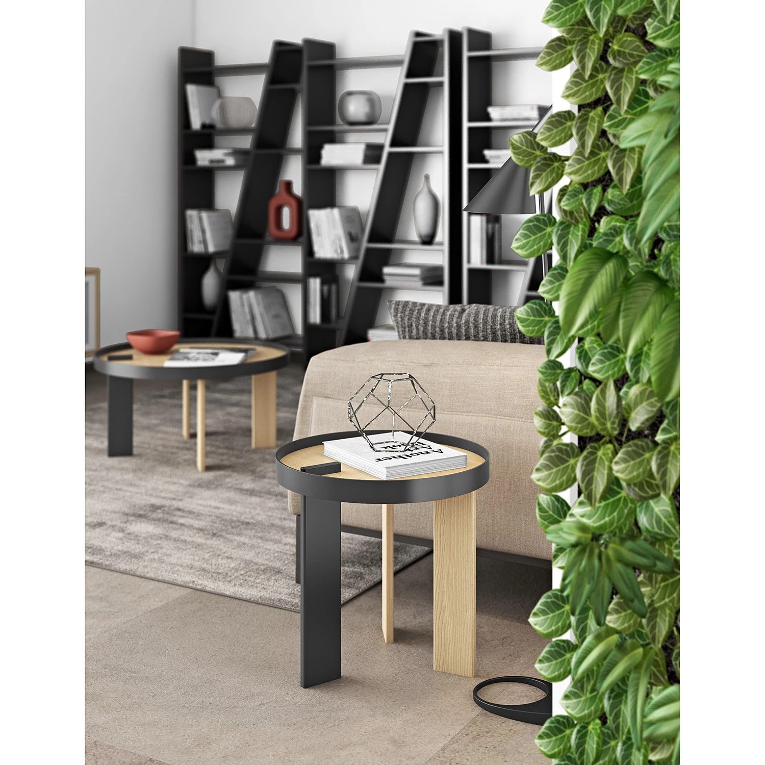 Temahome Beistelltisch Bruno - Echtholzfurnier / Metall - Eiche / Schwarz 2 Temahome Beistelltisch Bruno - Echtholzfurnier / Metall - Eiche / Schwarz – Bild 2