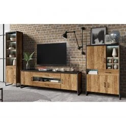 Red Living Wohnwand Turriers (3-teilig) - Fichte Dekor / Matt Schwarz