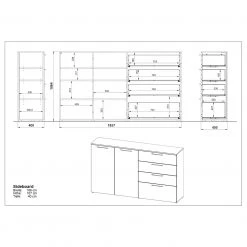 Germania Sideboard Sunnyvale - Hochglanz Weiß / Matt Weiß - Breite: 186 cm -Wohnzimmermöbel boutique en ligne 1000270198 210526 06260800013 SKETCH DETAILS P000000001000270198 sketch