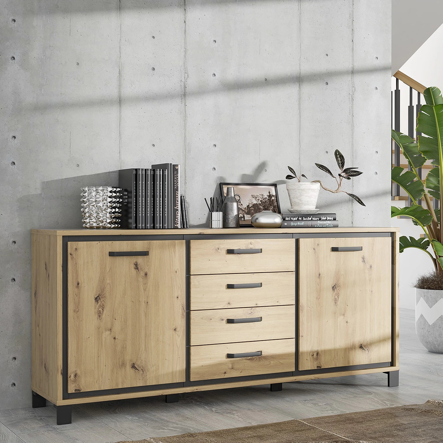 Red Living Sideboard Egan I - Eiche Artisan Dekor / Eiche Schwarz Dekor 2 Red Living Sideboard Egan I - Eiche Artisan Dekor / Eiche Schwarz Dekor – Bild 2