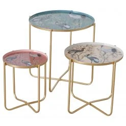 Boltze Beistelltisch Krano (3er-Set) - Metall - Gold / Mehrfarbig