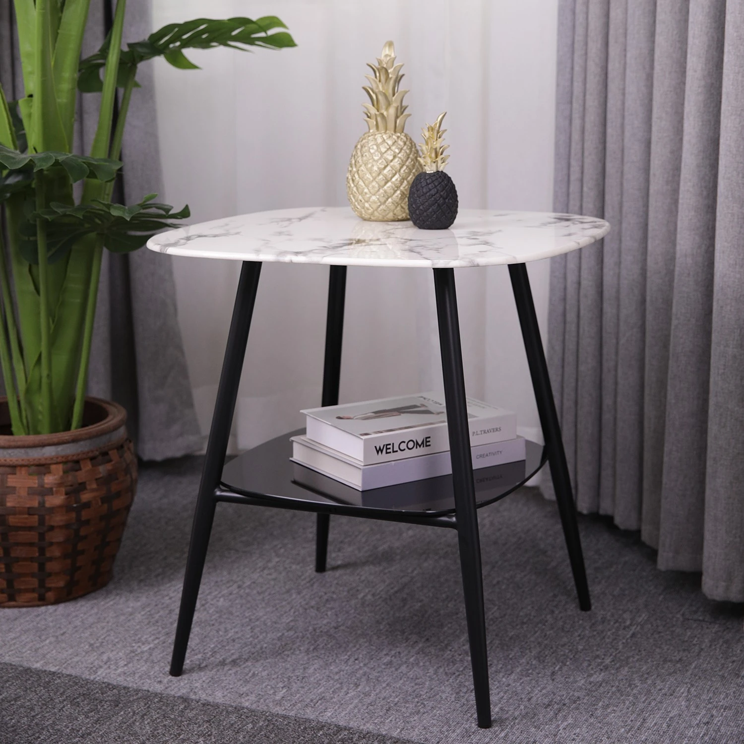 Red Living Beistelltisch Ladis - Glas / Metall - Marmor Weiß Dekor / Schwarz 2 Red Living Beistelltisch Ladis - Glas / Metall - Marmor Weiß Dekor / Schwarz – Bild 2