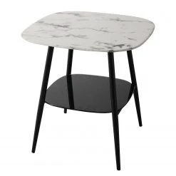 Red Living Beistelltisch Ladis - Glas / Metall - Marmor Weiß Dekor / Schwarz