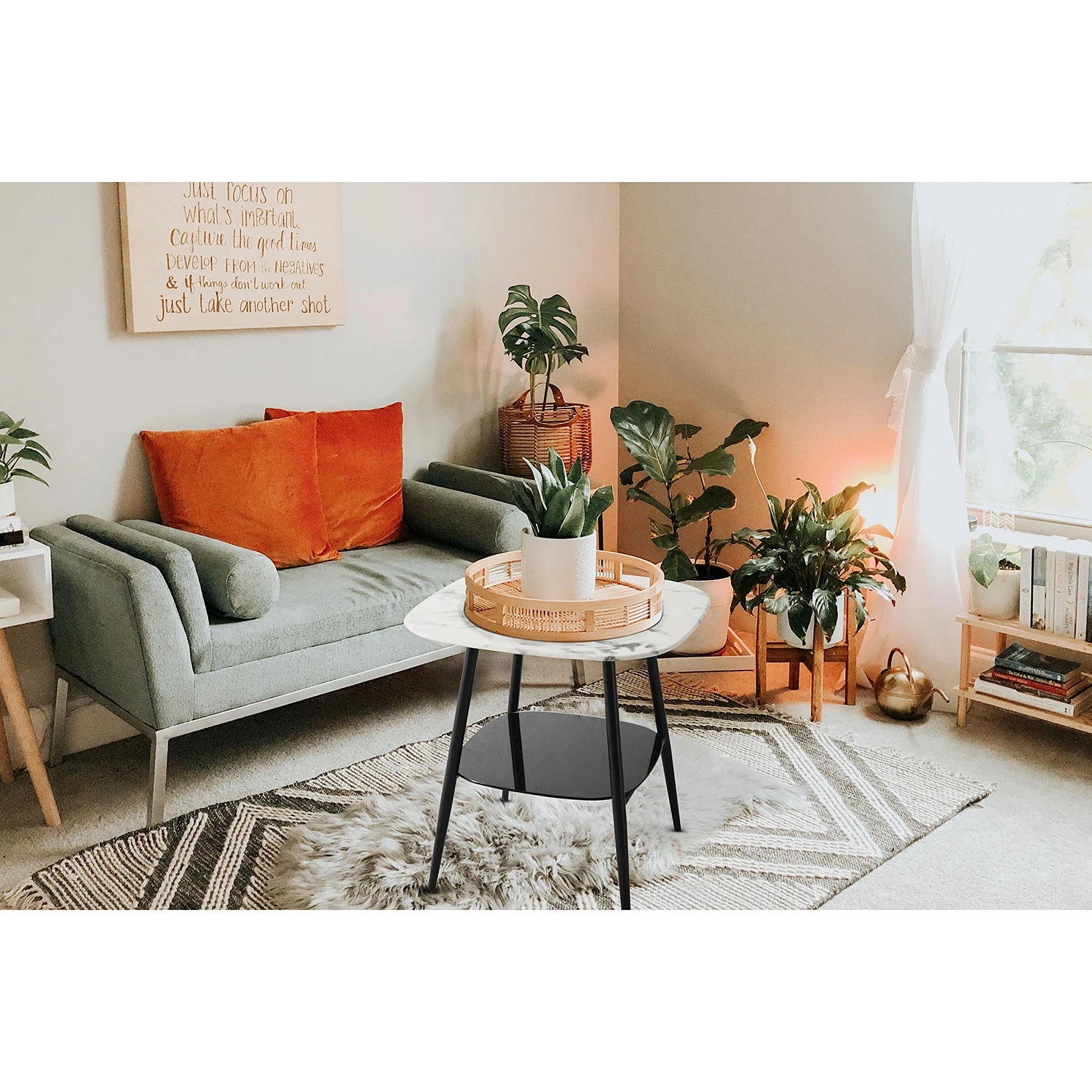 Red Living Beistelltisch Ladis - Glas / Metall - Marmor Weiß Dekor / Schwarz 3 Red Living Beistelltisch Ladis - Glas / Metall - Marmor Weiß Dekor / Schwarz – Bild 3