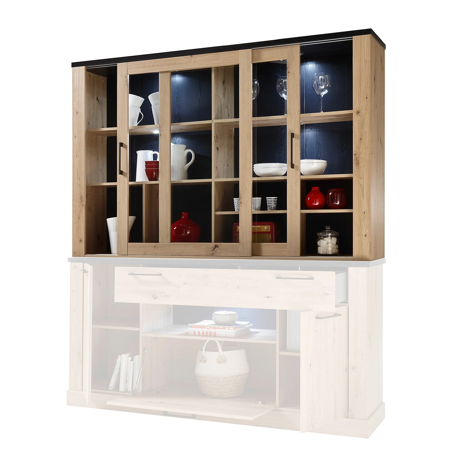 Ridgevalley Buffetaufsatz Nanda - Eiche Artisan Dekor / Eiche Schwarz Dekor 4 Ridgevalley Buffetaufsatz Nanda - Eiche Artisan Dekor / Eiche Schwarz Dekor – Bild 4