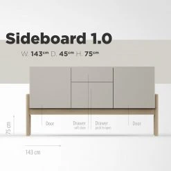 Studio Copenhagen Sideboard Cooby I - Muschelweiß / Eiche Hell -Wohnzimmermöbel boutique en ligne 1000276966 211111 1449030000505 SKETCH DETAILS P000000001000276966 sketch