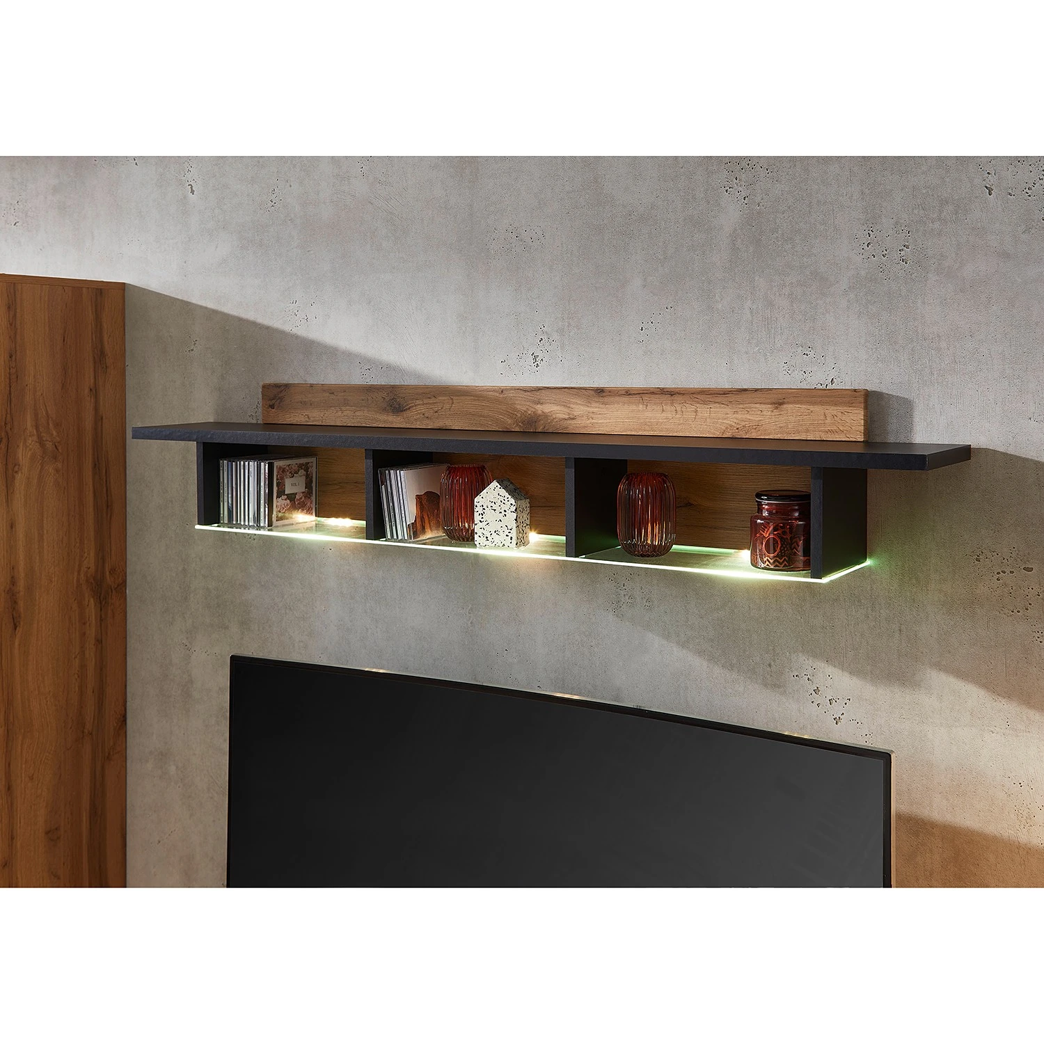 Loftscape Wohnwand Belloc III (5-teilig) - Inkl. Beleuchtung - Matt Schwarz / Eiche Dekor 13 Loftscape Wohnwand Belloc III (5-teilig) - Inkl. Beleuchtung - Matt Schwarz / Eiche Dekor – Bild 13