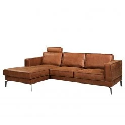 Ars manufacti Ecksofa Hanks - Antiklederlook - Microfaser Yaka: Cognac - Longchair davorstehend links