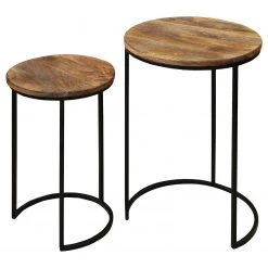 Fredriks Beistelltisch Leus (2er-Set) - Mango massiv / Metall - Mango / Schwarz