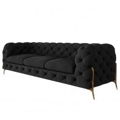 Jack & Alice Sofa Laviva II (3-Sitzer) - Samt Ravi: Schwarz