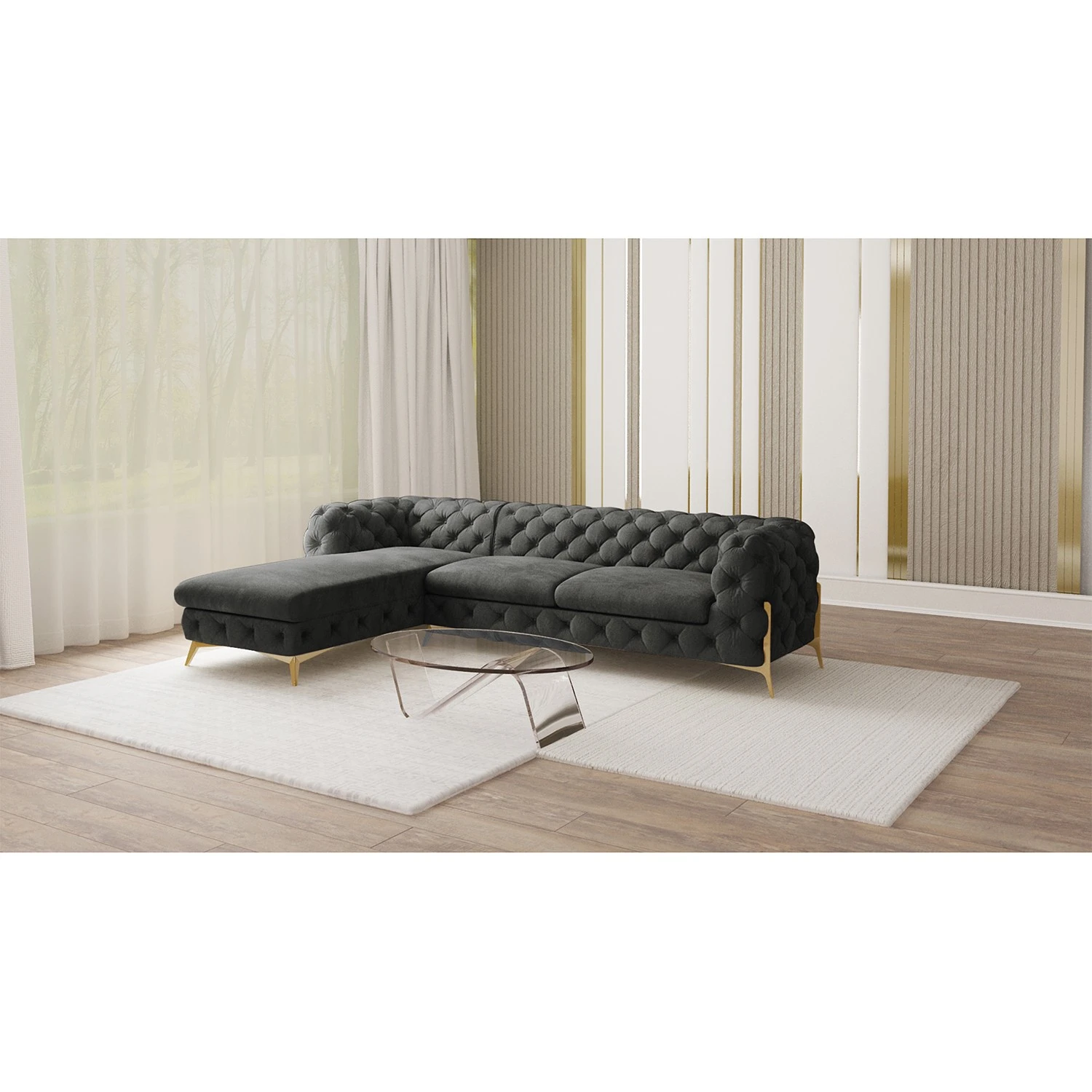 Jack & Alice Ecksofa Laviva II - Samt Ravi: Anthrazit - Breite: 305 cm - Ottomane davorstehend links 2 Jack & Alice Ecksofa Laviva II - Samt Ravi: Anthrazit - Breite: 305 cm - Ottomane davorstehend links – Bild 2