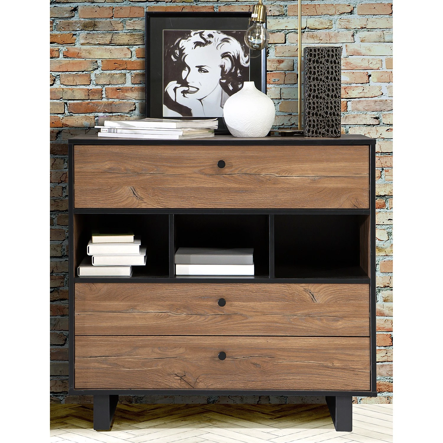 Red Living Kommode Trylith - Eiche Rustikal Dekor / Schwarz 2 Red Living Kommode Trylith - Eiche Rustikal Dekor / Schwarz – Bild 2