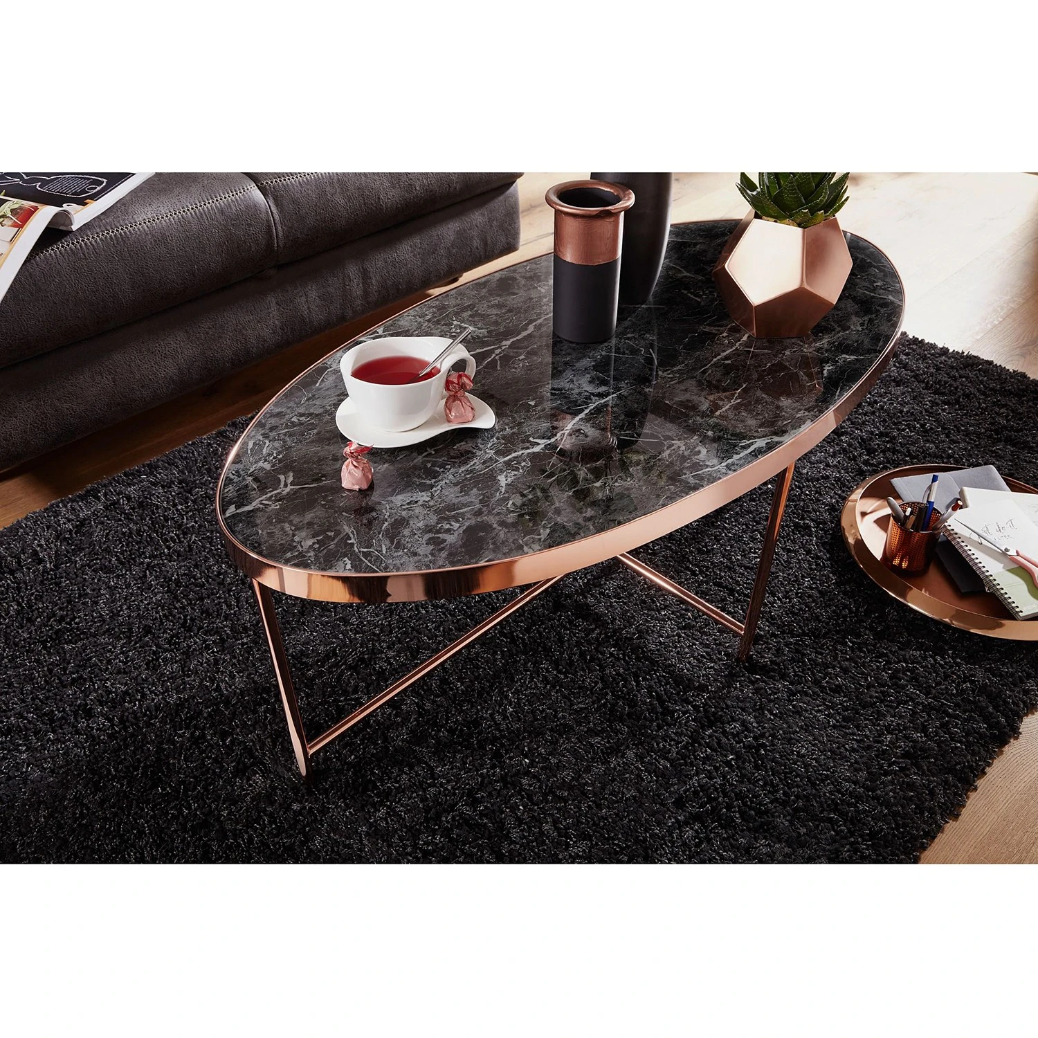 Red Living Couchtisch Lacaune - Glas / Metall - Marmor Schwarz Dekor 4 Red Living Couchtisch Lacaune - Glas / Metall - Marmor Schwarz Dekor – Bild 4