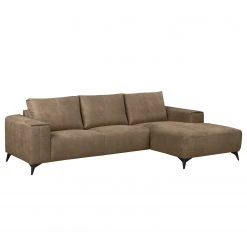 Loftscape Ecksofa Gatsby - Antiklederlook - Microfaser Zaira: Havanna - Longchair davorstehend rechts