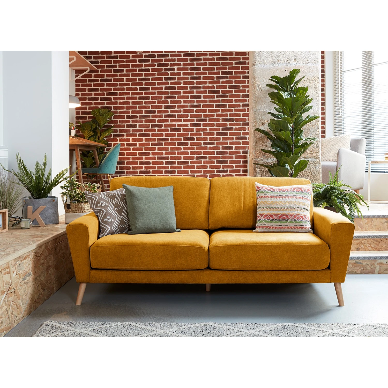 Loftscape Sofa Kaimt (3-Sitzer) - Flachgewebe Leara: Senfgelb 2 Loftscape Sofa Kaimt (3-Sitzer) - Flachgewebe Leara: Senfgelb – Bild 2