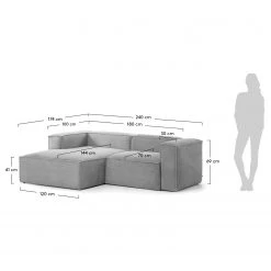 Loftscape Ecksofa Mandal II - Cordstoff Lole: Hellgrau - Longchair davorstehend links -Wohnzimmermöbel boutique en ligne 1000300390 211229 15023400994 SKETCH DETAILS P000000001000300390 sketch