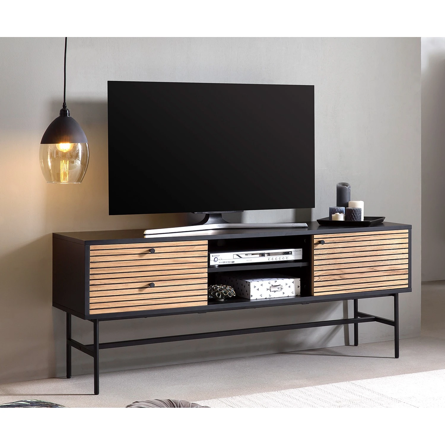 Red Living TV-Lowboard Uckerby - Echtholzfurnier - Eiche / Schwarz 2 Red Living TV-Lowboard Uckerby - Echtholzfurnier - Eiche / Schwarz – Bild 2