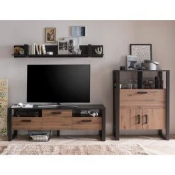 Red Living Wohnwand Norddal IV (3-teilig) - Nussbaum Dekor / Schwarz