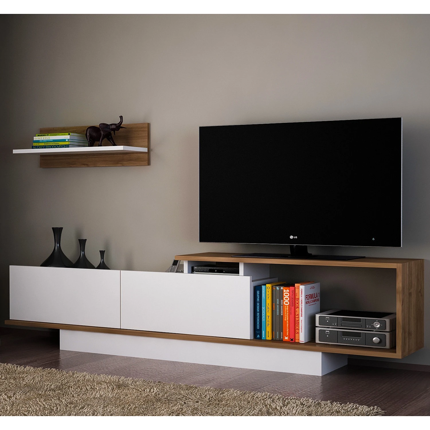 Loftscape Wohnkombination Atfih (2-teilig) - Weiß / Walnuss Dekor 1 Loftscape Wohnkombination Atfih (2-teilig) - Weiß / Walnuss Dekor