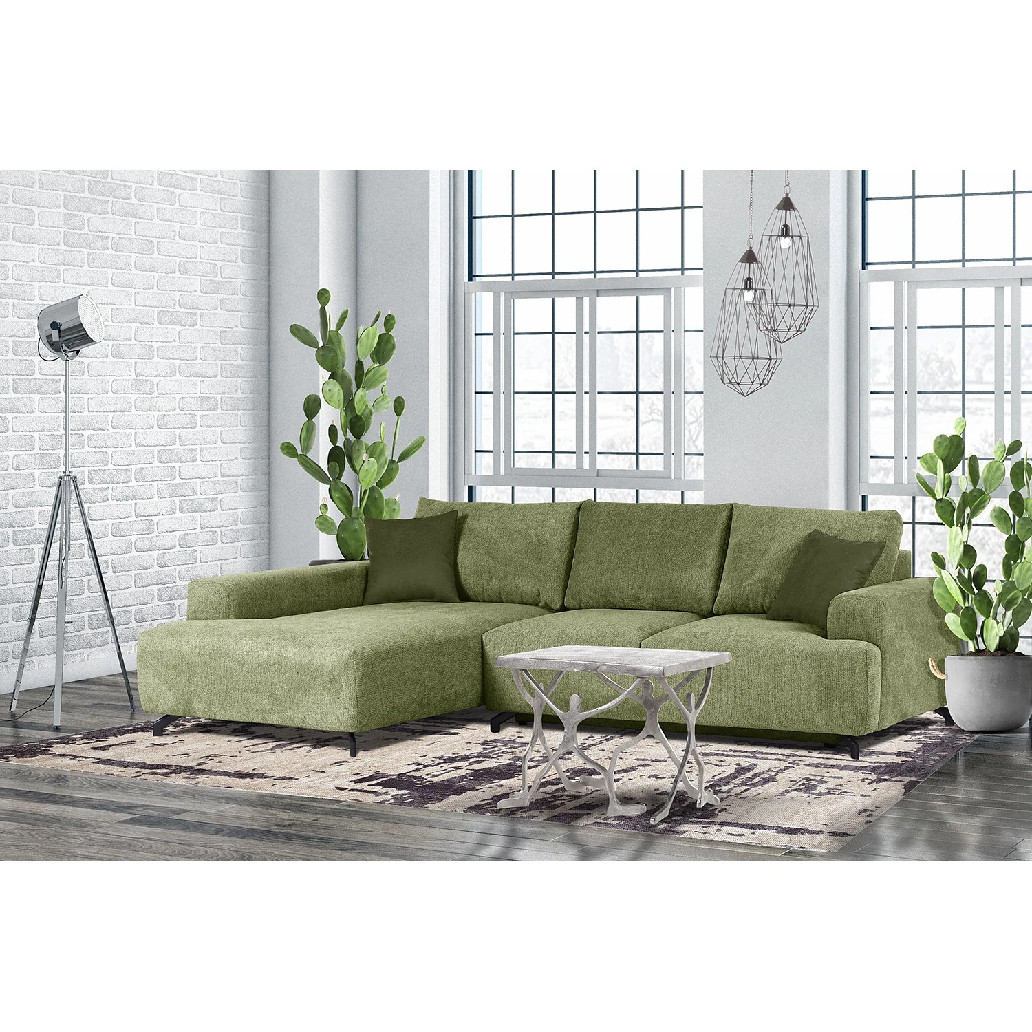 Loftscape Ecksofa Gusum - Webstoff Wedis: Olivgrün - Ottomane davorstehend links 2 Loftscape Ecksofa Gusum - Webstoff Wedis: Olivgrün - Ottomane davorstehend links – Bild 2