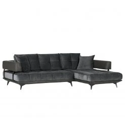 Loftscape Ecksofsa Sorsele - Microfaser Mila: Anthrazit - Ottomane davorstehend links