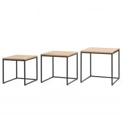 Red Living Beistelltisch Ratho I (3er-Set) - Echtholzfurnier / Metall - Eiche / Schwarz