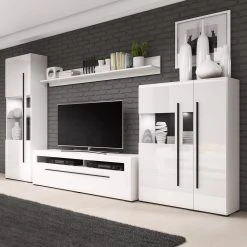 Loftscape Wohnwand Tyfta II (4-teilig) - Hochglanz Weiß