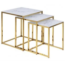 Fredriks Beistelltisch Katori I (3er-Set) - Glas / Metall - Marmor Weiß Dekor / Gold