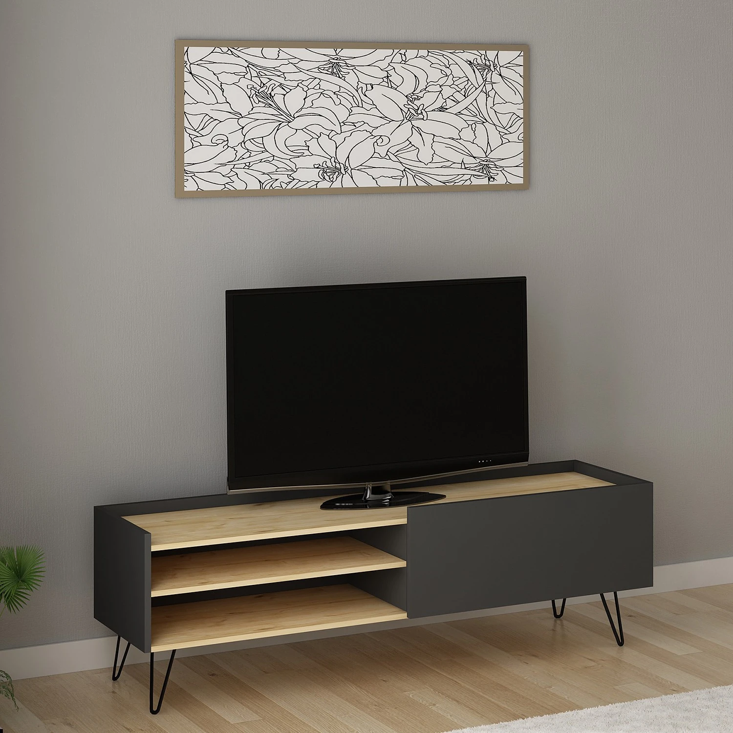 Loftscape TV-Lowboard Venice - Anthrazit / Eiche Dekor 3 Loftscape TV-Lowboard Venice - Anthrazit / Eiche Dekor – Bild 3