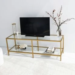 Loftscape TV-Rack Nibas - Glas / Metall - Gold -Wohnzimmermöbel boutique en ligne 1000333693 220302 021 MOOD DETAILS P000000001000333693 mood