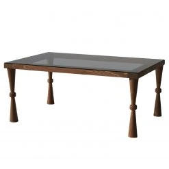 Ars Natura Couchtisch Donatella - Glas / Walnuss massiv - Rauchschwarz / Walnuss