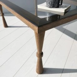 Ars Natura Couchtisch Donatella - Glas / Walnuss massiv - Rauchschwarz / Walnuss -Wohnzimmermöbel boutique en ligne 1000333698 220302 030 DETAILS P000000001000333698