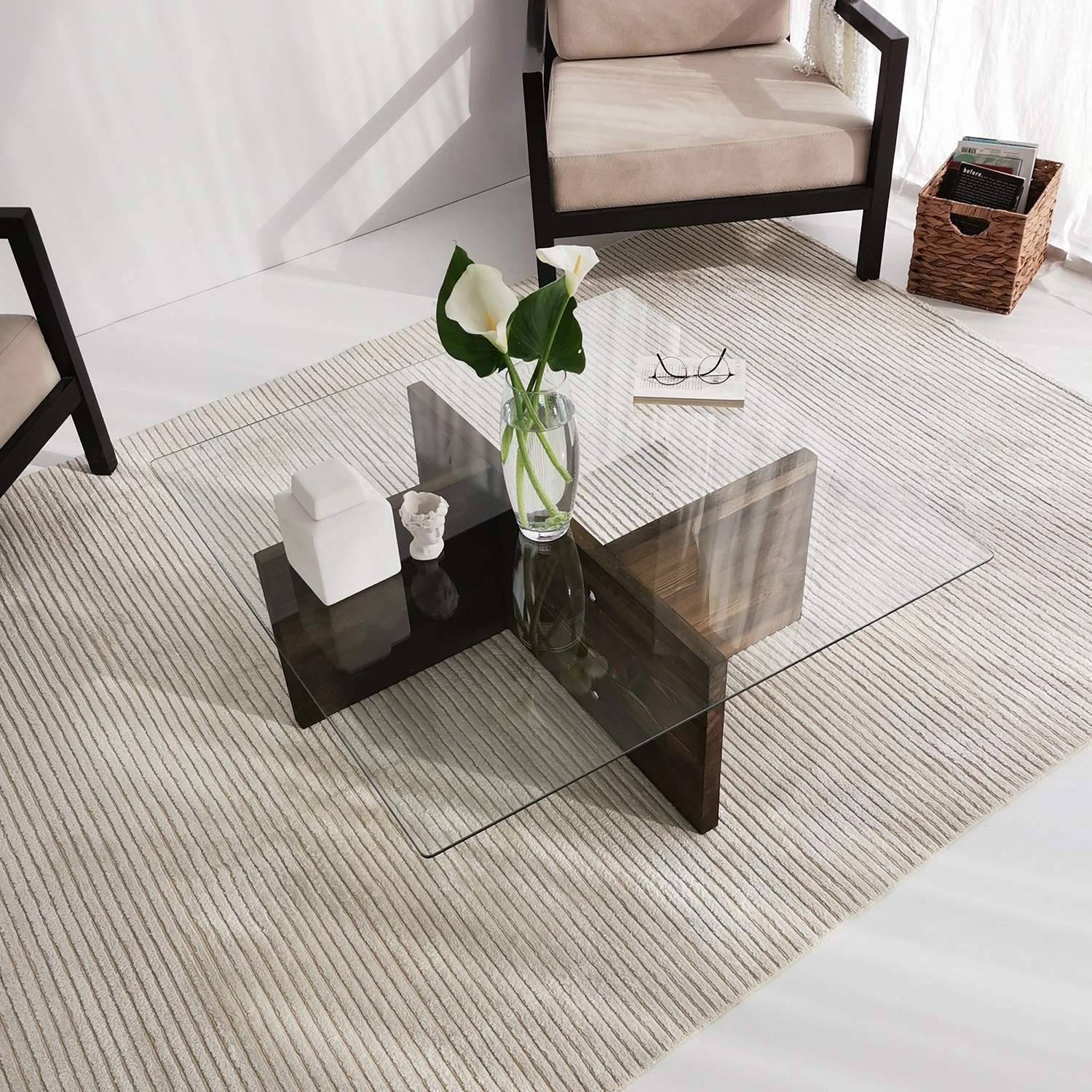 Loftscape Couchtisch Gran Rey - Glas / Walnuss massiv - Walnuss 2 Loftscape Couchtisch Gran Rey - Glas / Walnuss massiv - Walnuss – Bild 2