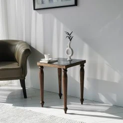 Ars Natura Beistelltisch Tating - Glas / Walnuss massiv - Rauchschwarz / Walnuss -Wohnzimmermöbel boutique en ligne 1000333709 220302 022 MOOD DETAILS P000000001000333709 mood