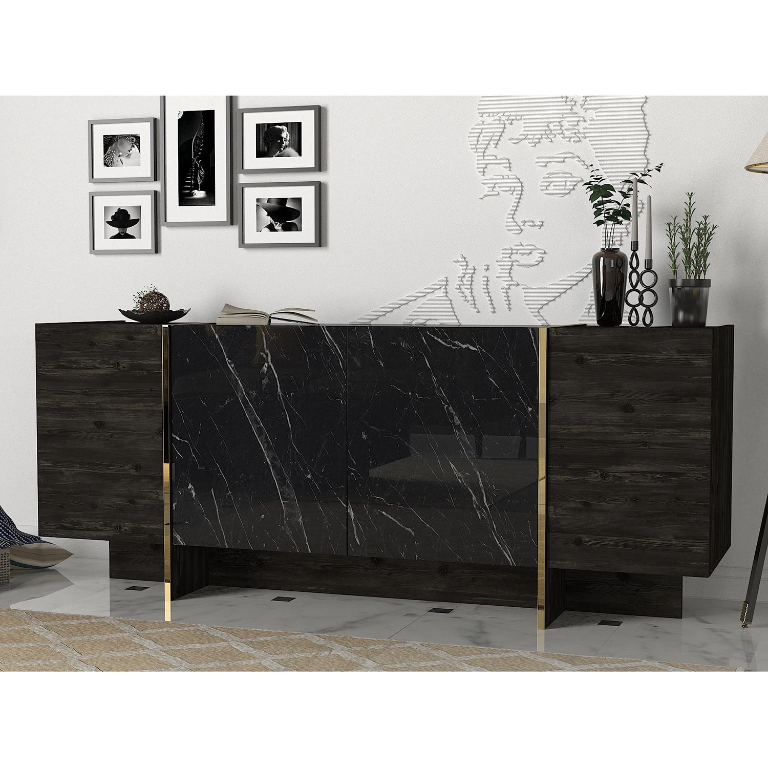 Loftscape Sideboard Vidal - Marmor Schwarz Dekor / Gold 2 Loftscape Sideboard Vidal - Marmor Schwarz Dekor / Gold – Bild 2