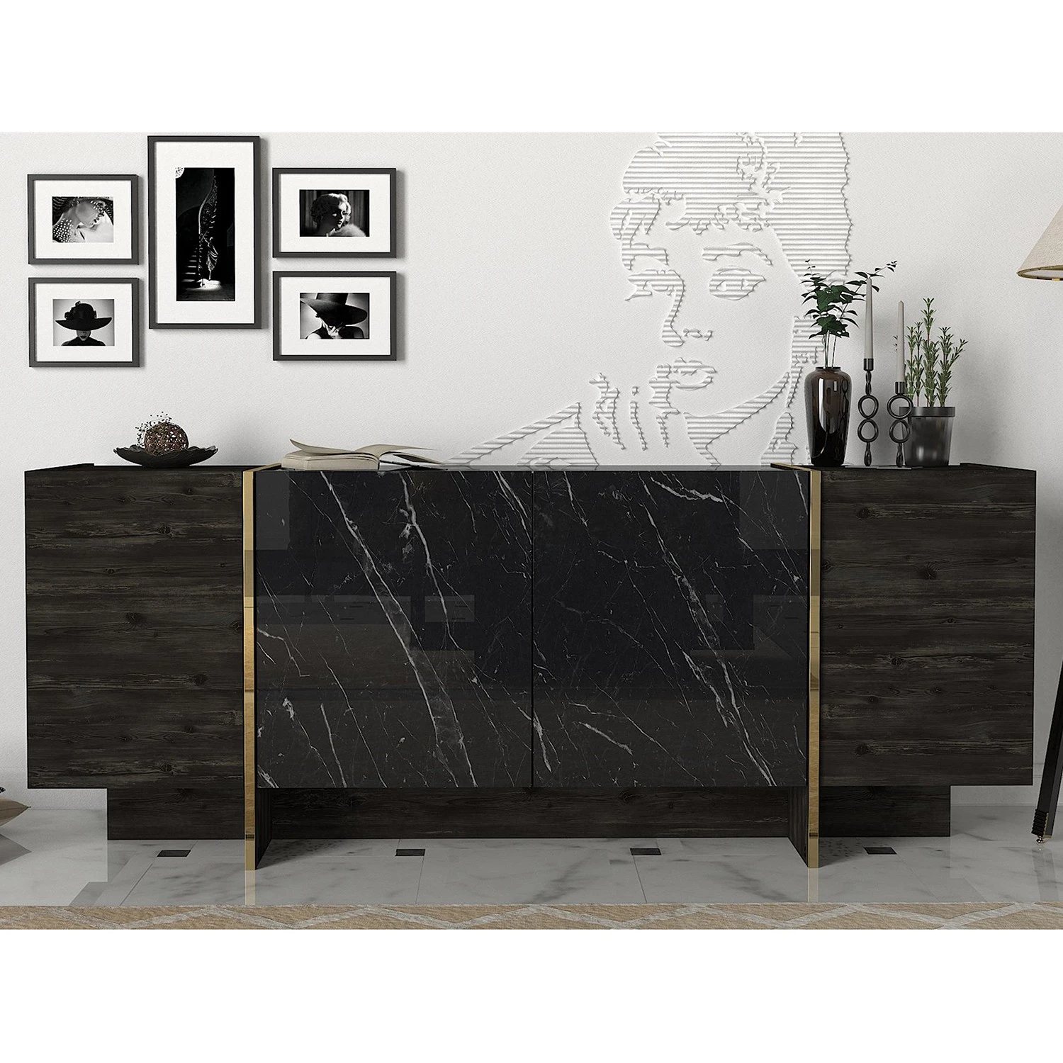 Loftscape Sideboard Vidal - Marmor Schwarz Dekor / Gold 3 Loftscape Sideboard Vidal - Marmor Schwarz Dekor / Gold – Bild 3