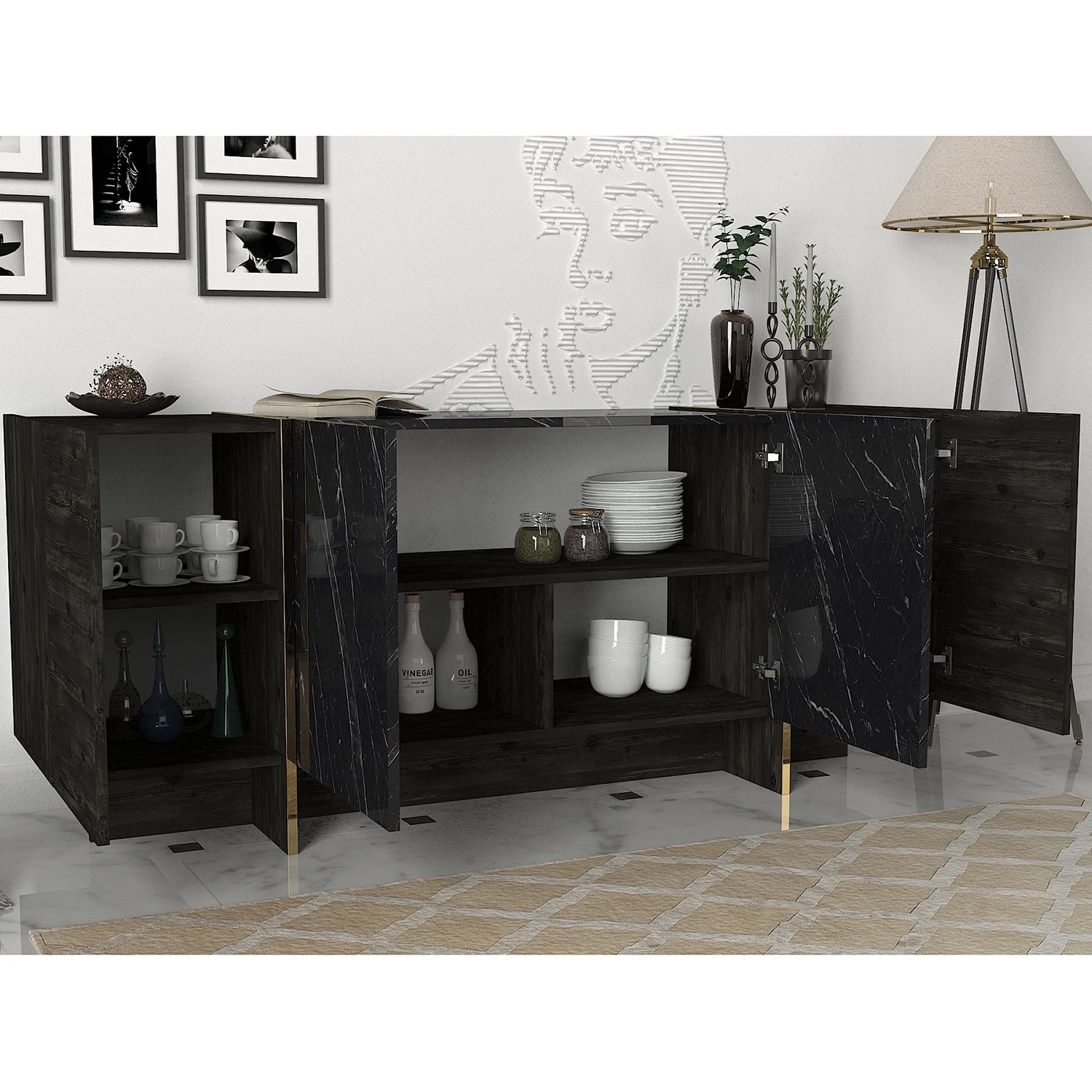 Loftscape Sideboard Vidal - Marmor Schwarz Dekor / Gold 4 Loftscape Sideboard Vidal - Marmor Schwarz Dekor / Gold – Bild 4
