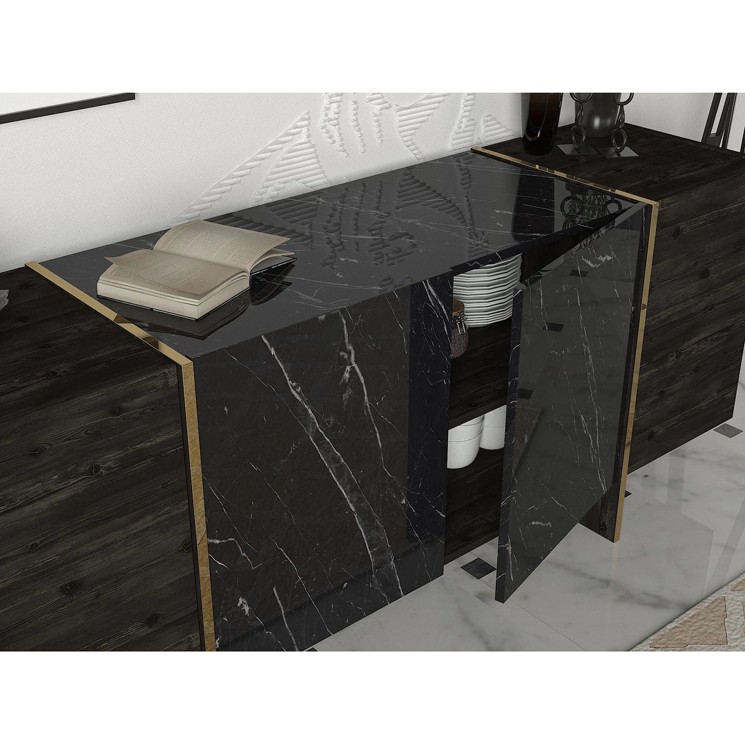 Loftscape Sideboard Vidal - Marmor Schwarz Dekor / Gold 7 Loftscape Sideboard Vidal - Marmor Schwarz Dekor / Gold – Bild 7