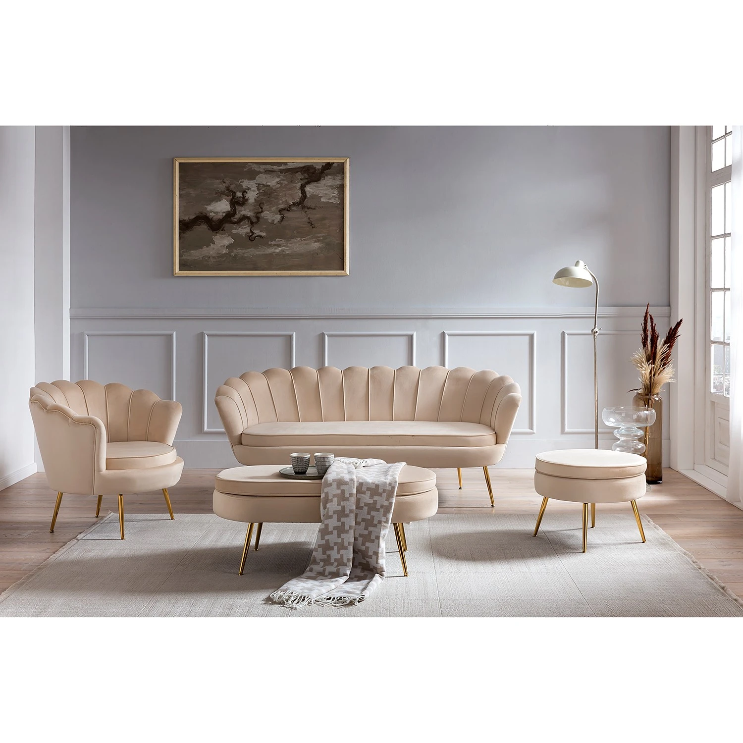 Norrwood Sofa Ralemo (2,5-Sitzer) - Samt - Creme 2 Norrwood Sofa Ralemo (2,5-Sitzer) - Samt - Creme – Bild 2