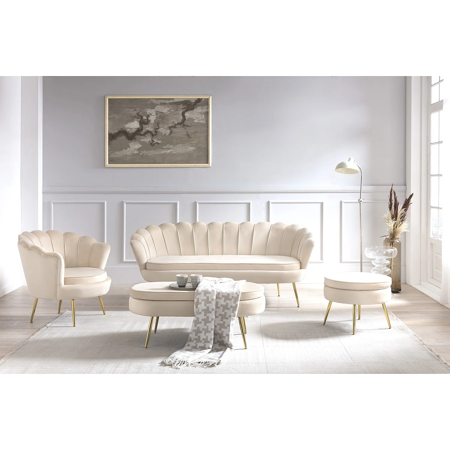 Norrwood Polsterhocker Ralemo - Samt - Creme 2 Norrwood Polsterhocker Ralemo - Samt - Creme – Bild 2