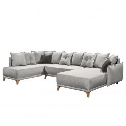 Mørteens Wohnlandschaft Rutherford - Webstoff Denga / Microfaser Laci: Silber / Anthrazit - Ottomane beidseitig montierbar