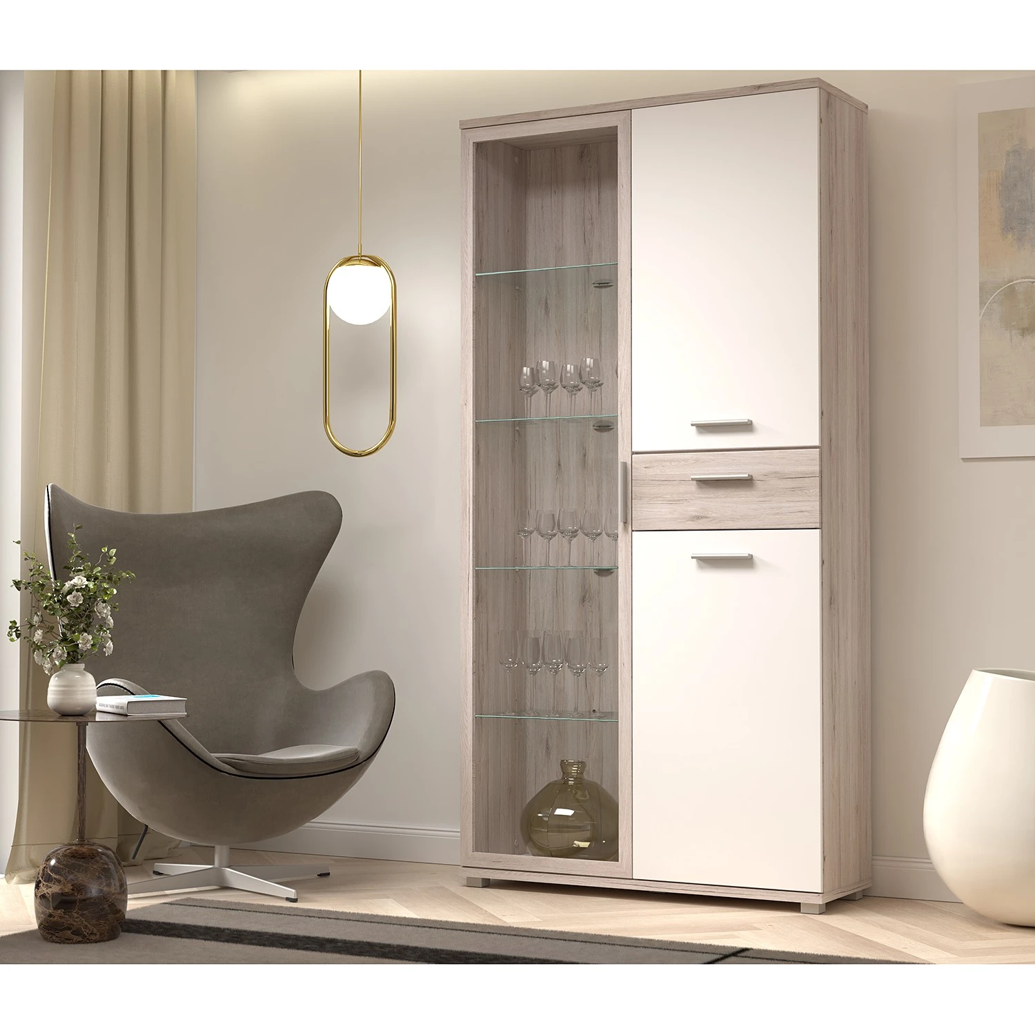 Loftscape Vitrinenschrank Piemont - Inkl. Beleuchtung - Sandeiche Dekor 2 Loftscape Vitrinenschrank Piemont - Inkl. Beleuchtung - Sandeiche Dekor – Bild 2