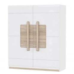 Loftscape Highboard Toscana I - Inkl. Beleuchtung - Hochglanz Weiß / Eiche Sonoma Dekor