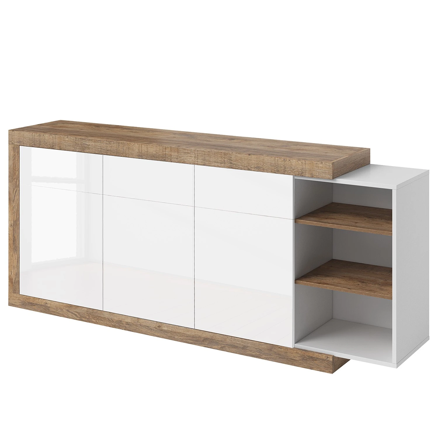 Loftscape Sideboard Shipley I - Hochglanz Weiß / Eiche Dekor 1 Loftscape Sideboard Shipley I - Hochglanz Weiß / Eiche Dekor