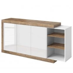 Loftscape Sideboard Shipley II - Hochglanz Weiß / Eiche Dekor - Breite: 180 cm