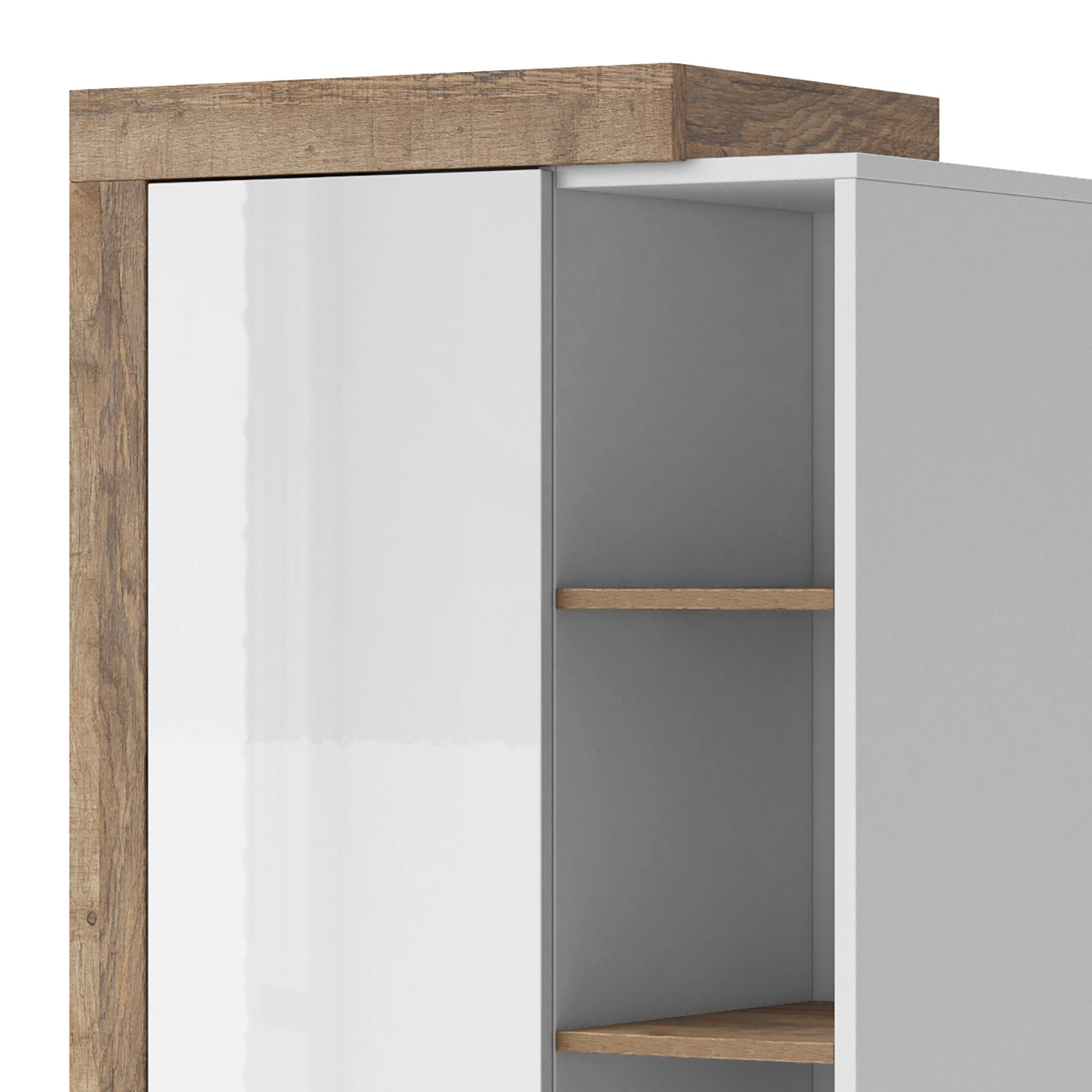 Loftscape Schrank Shipley - Hochglanz Weiß / Eiche Dekor 4 Loftscape Schrank Shipley - Hochglanz Weiß / Eiche Dekor – Bild 4