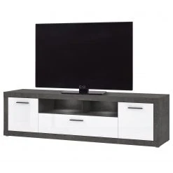 Loftscape TV-Lowboard Vetras II - Hochglanz Weiß / Beton Dekor