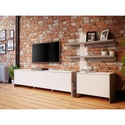 Loftscape Wohnwand Urban II (3-teilig) - Inkl. Beleuchtung - Weiß / Eiche Grau Dekor